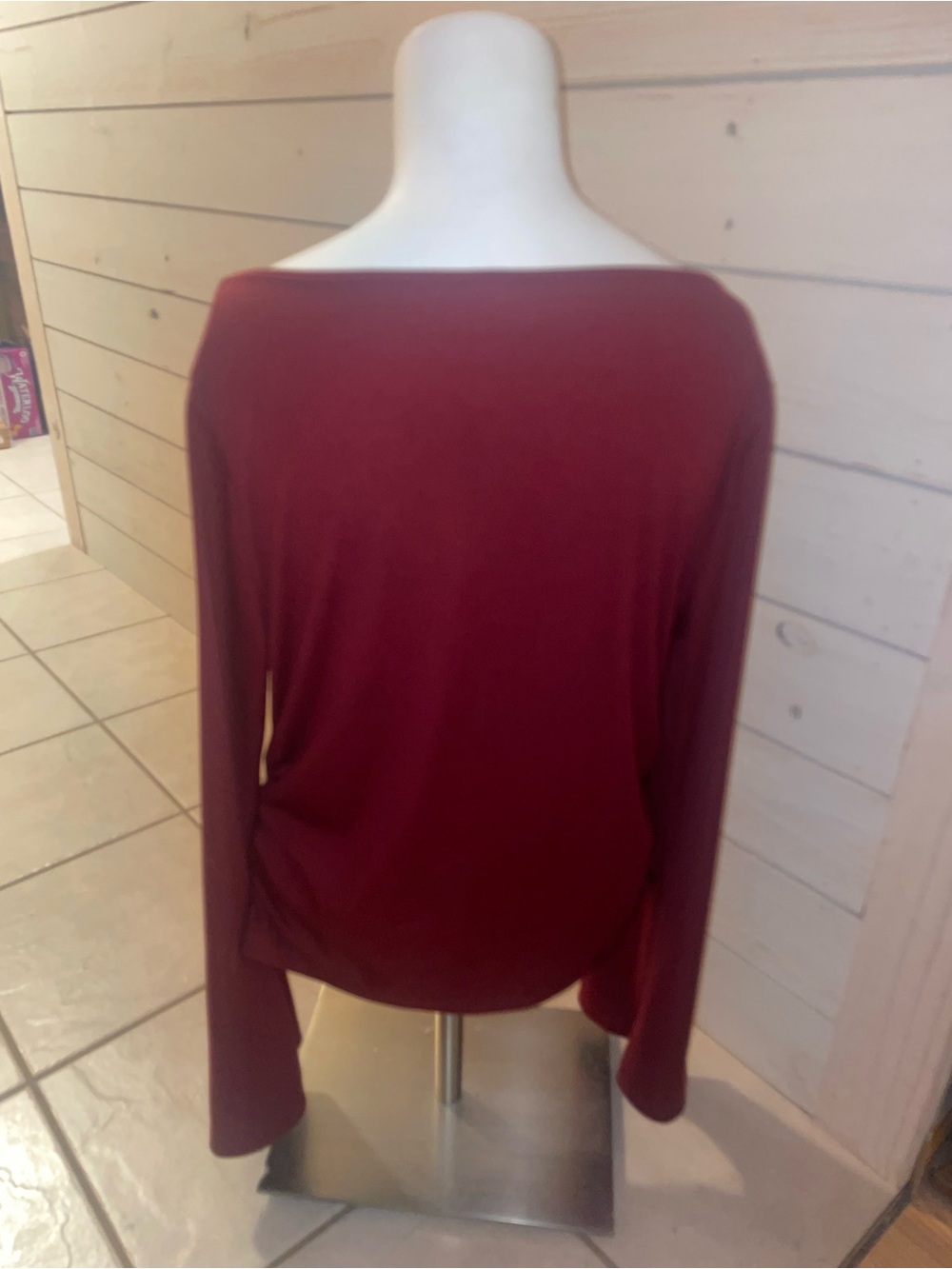 Cider Women's Long Sleeve Boatneck Top in Burgundy - Picture 4 of 6